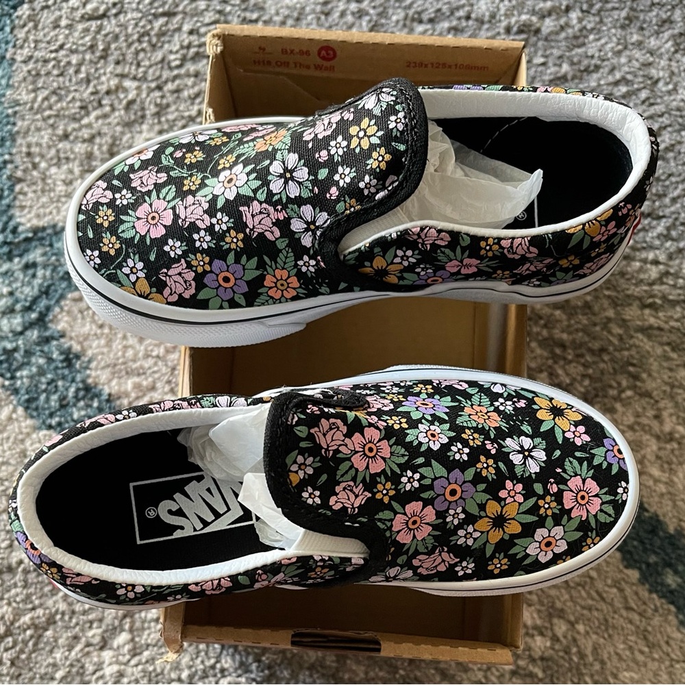 Vans Black Floral Slip-On Shoes
